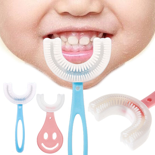 Escova de dentes para bebes e crianças de 360 graus em forma de U. Material de silicone ideal para higiene oral